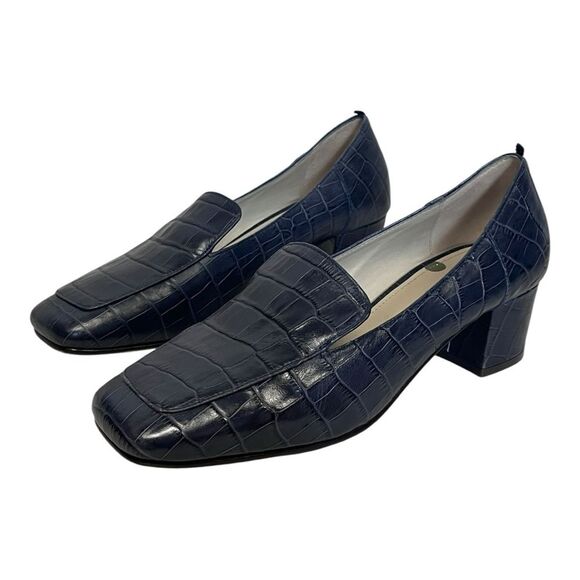 Boden | Navy Leather Croc Block Heel Slip On Loafers EU 40 Casual Classic 8.5 - Picture 1 of 11